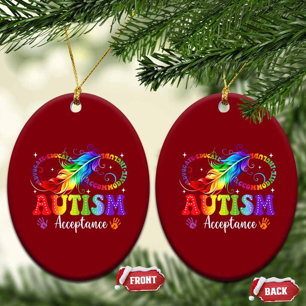 Autism Acceptance Ceramic Ornament Neurodivergent Support Rainbow Feather Infinity Symbol