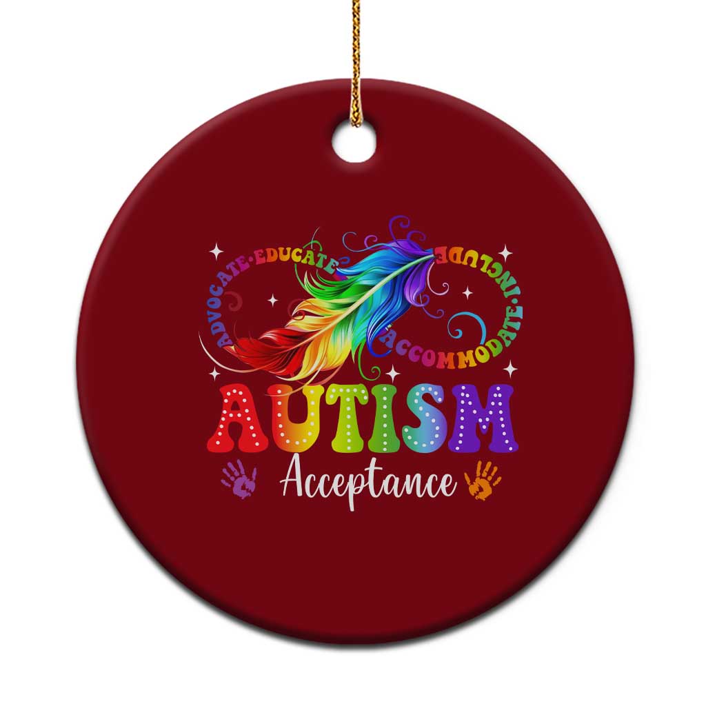 Autism Acceptance Ceramic Ornament Neurodivergent Support Rainbow Feather Infinity Symbol
