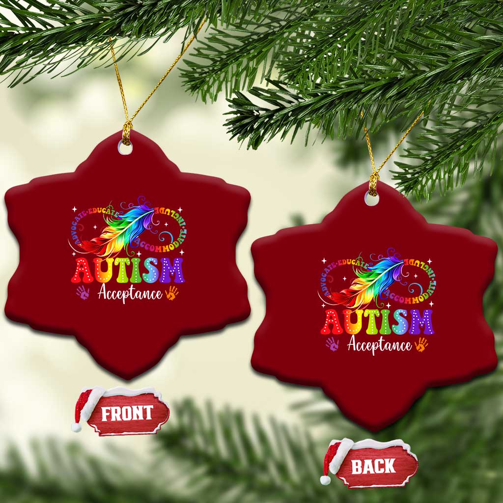 Autism Acceptance Ceramic Ornament Neurodivergent Support Rainbow Feather Infinity Symbol