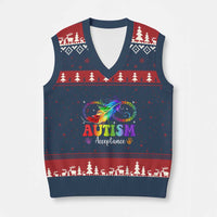 Autism Acceptance V-Neck Knit Sweater Vest Neurodivergent Support Rainbow Feather Infinity Symbol