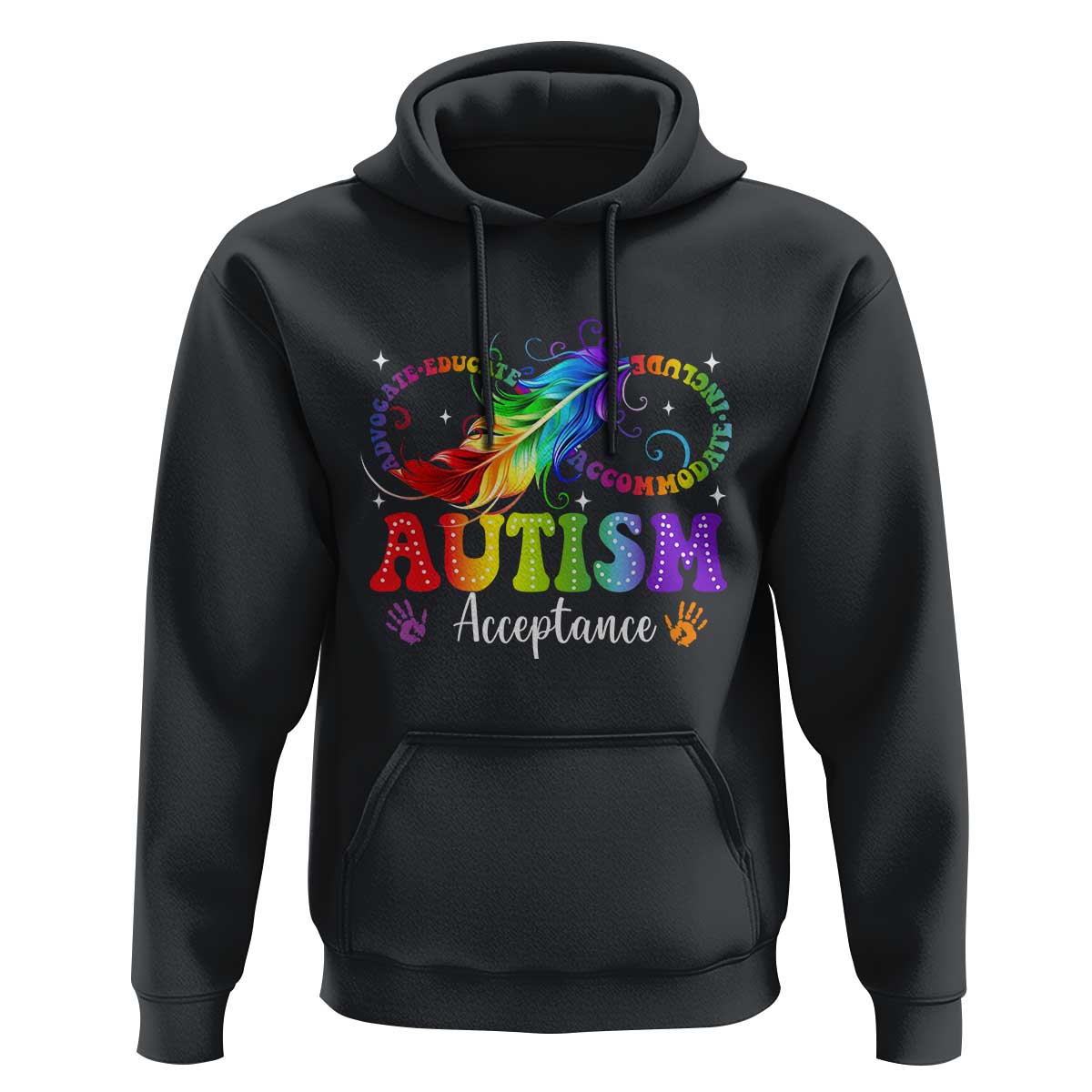 Autism Acceptance Hoodie Neurodivergent Support Rainbow Feather Infinity Symbol