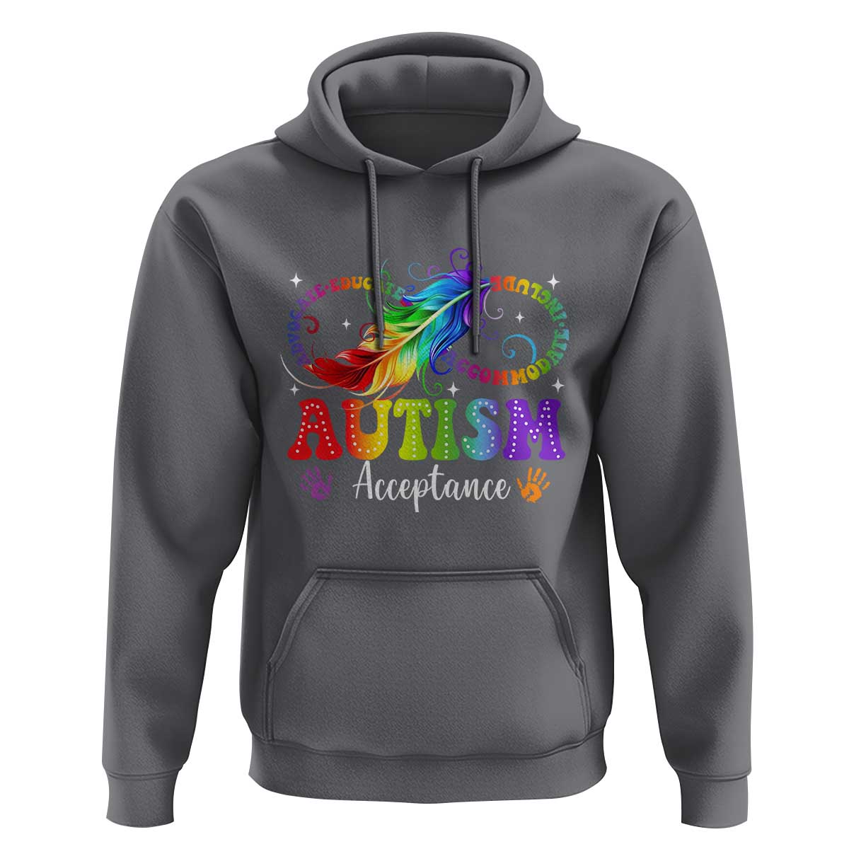 Autism Acceptance Hoodie Neurodivergent Support Rainbow Feather Infinity Symbol