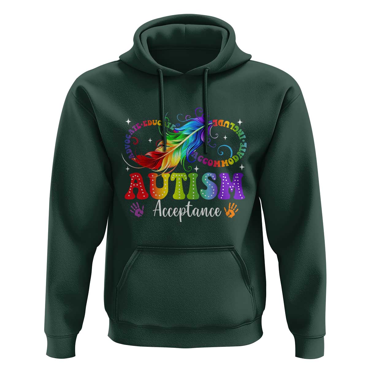 Autism Acceptance Hoodie Neurodivergent Support Rainbow Feather Infinity Symbol