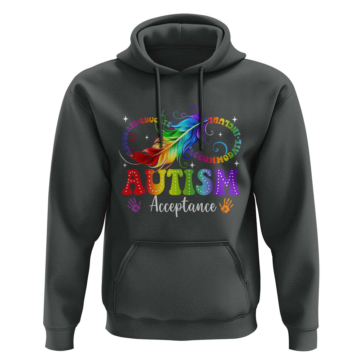 Autism Acceptance Hoodie Neurodivergent Support Rainbow Feather Infinity Symbol