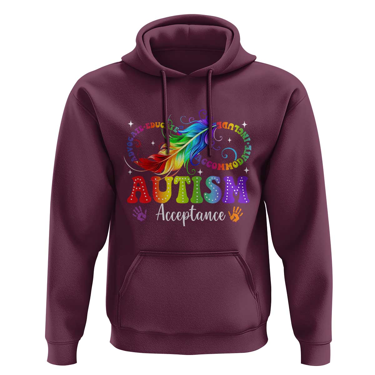 Autism Acceptance Hoodie Neurodivergent Support Rainbow Feather Infinity Symbol