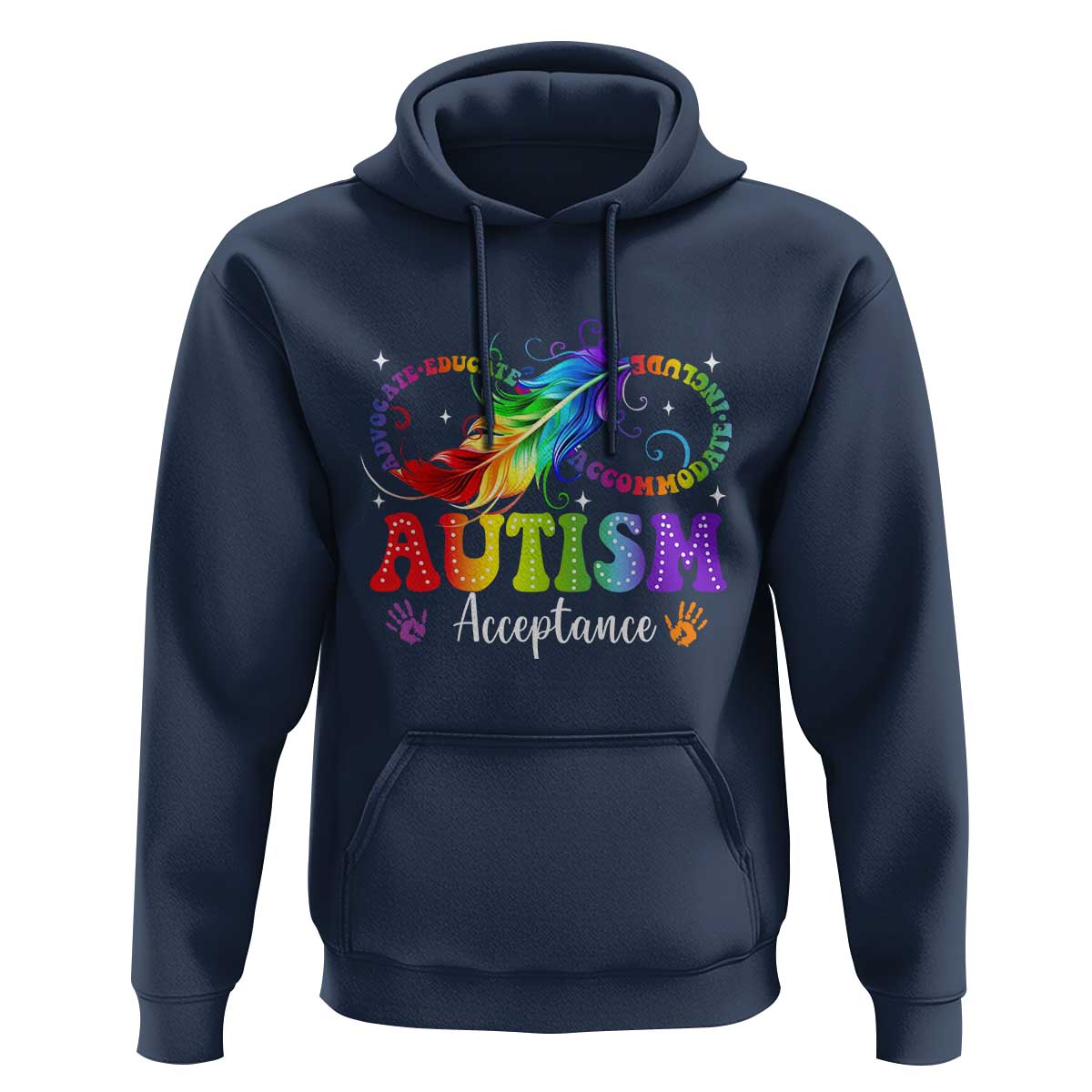 Autism Acceptance Hoodie Neurodivergent Support Rainbow Feather Infinity Symbol