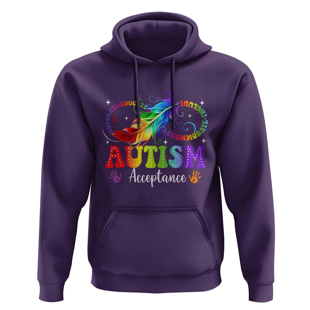 Autism Acceptance Hoodie Neurodivergent Support Rainbow Feather Infinity Symbol