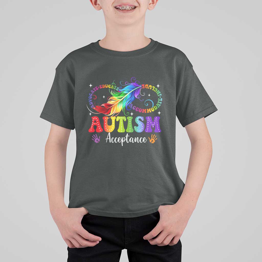 Autism Acceptance T Shirt For Kid Neurodivergent Support Rainbow Feather Infinity Symbol