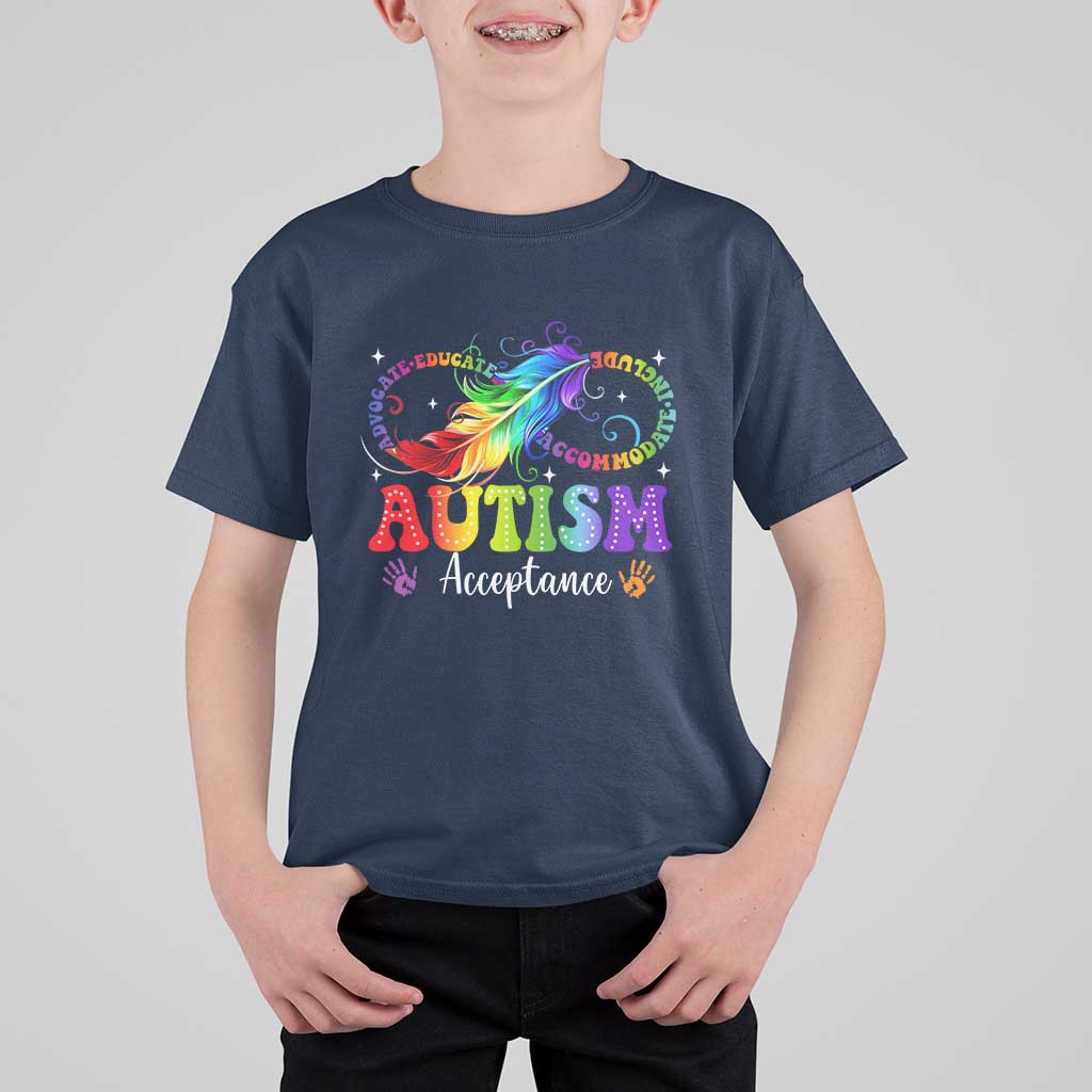 Autism Acceptance T Shirt For Kid Neurodivergent Support Rainbow Feather Infinity Symbol