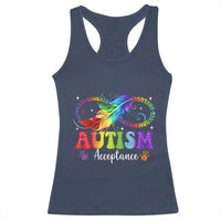 Autism Acceptance Racerback Tank Top Neurodivergent Support Rainbow Feather Infinity Symbol