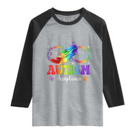 Autism Acceptance Raglan Shirt Neurodivergent Support Rainbow Feather Infinity Symbol