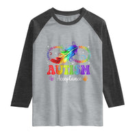Autism Acceptance Raglan Shirt Neurodivergent Support Rainbow Feather Infinity Symbol