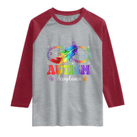 Autism Acceptance Raglan Shirt Neurodivergent Support Rainbow Feather Infinity Symbol