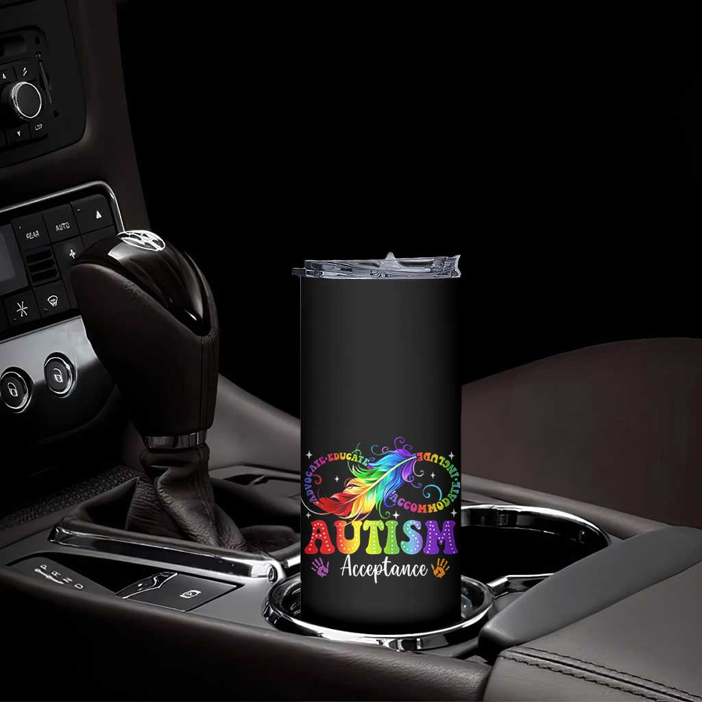 Autism Acceptance Skinny Tumbler Neurodivergent Support Rainbow Feather Infinity Symbol