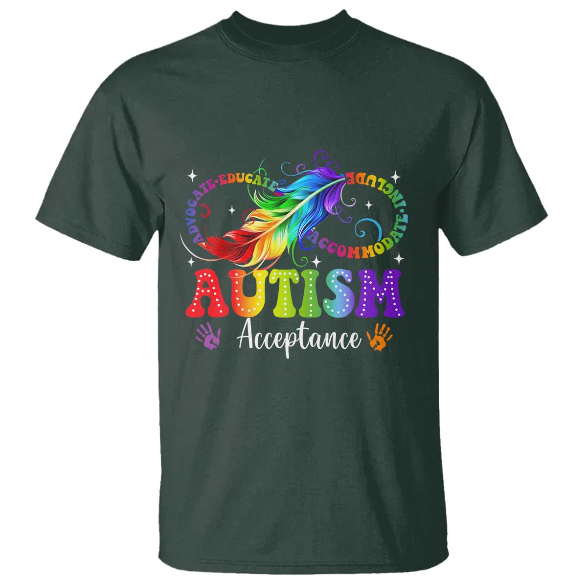 Autism Acceptance T Shirt Neurodivergent Support Rainbow Feather Infinity Symbol