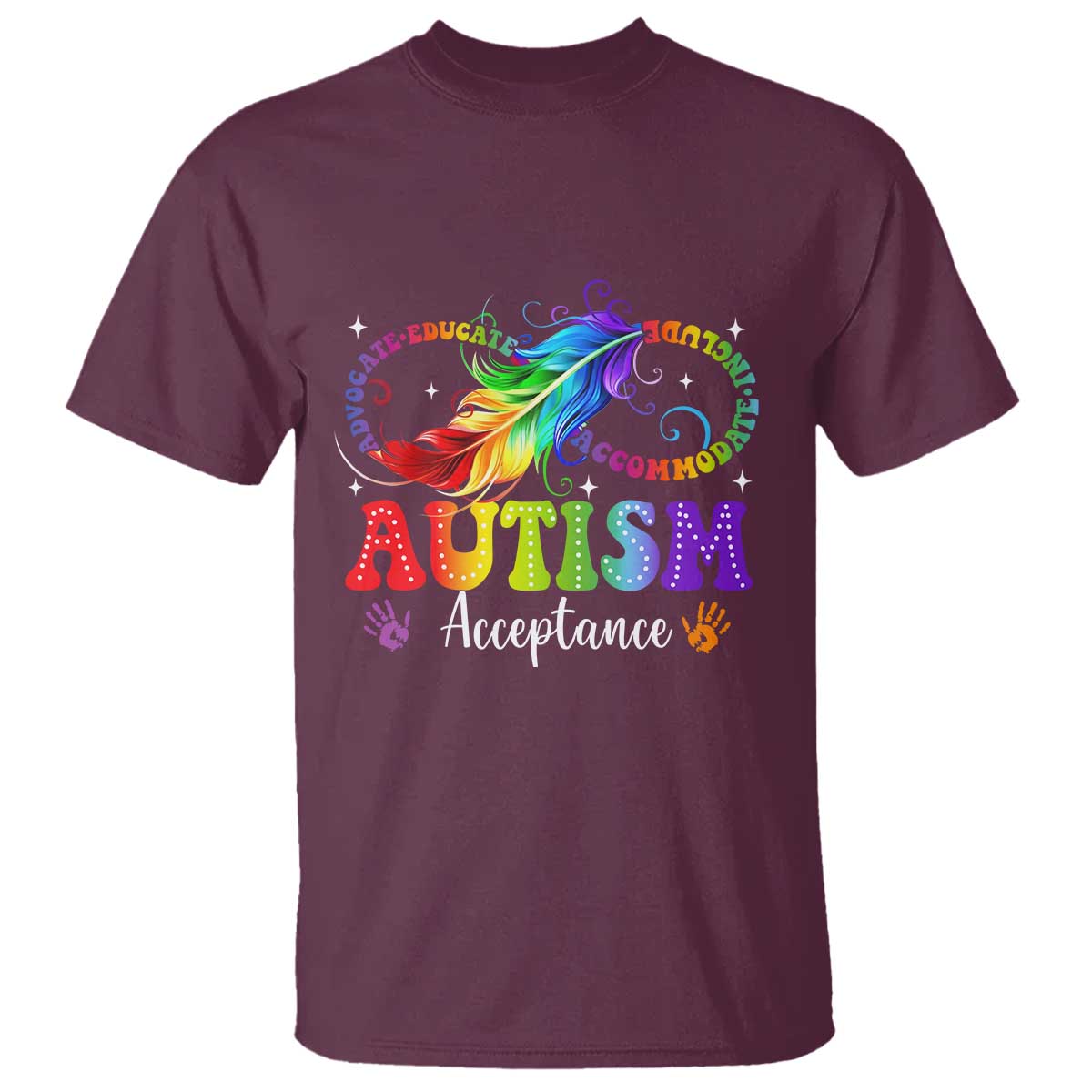 Autism Acceptance T Shirt Neurodivergent Support Rainbow Feather Infinity Symbol