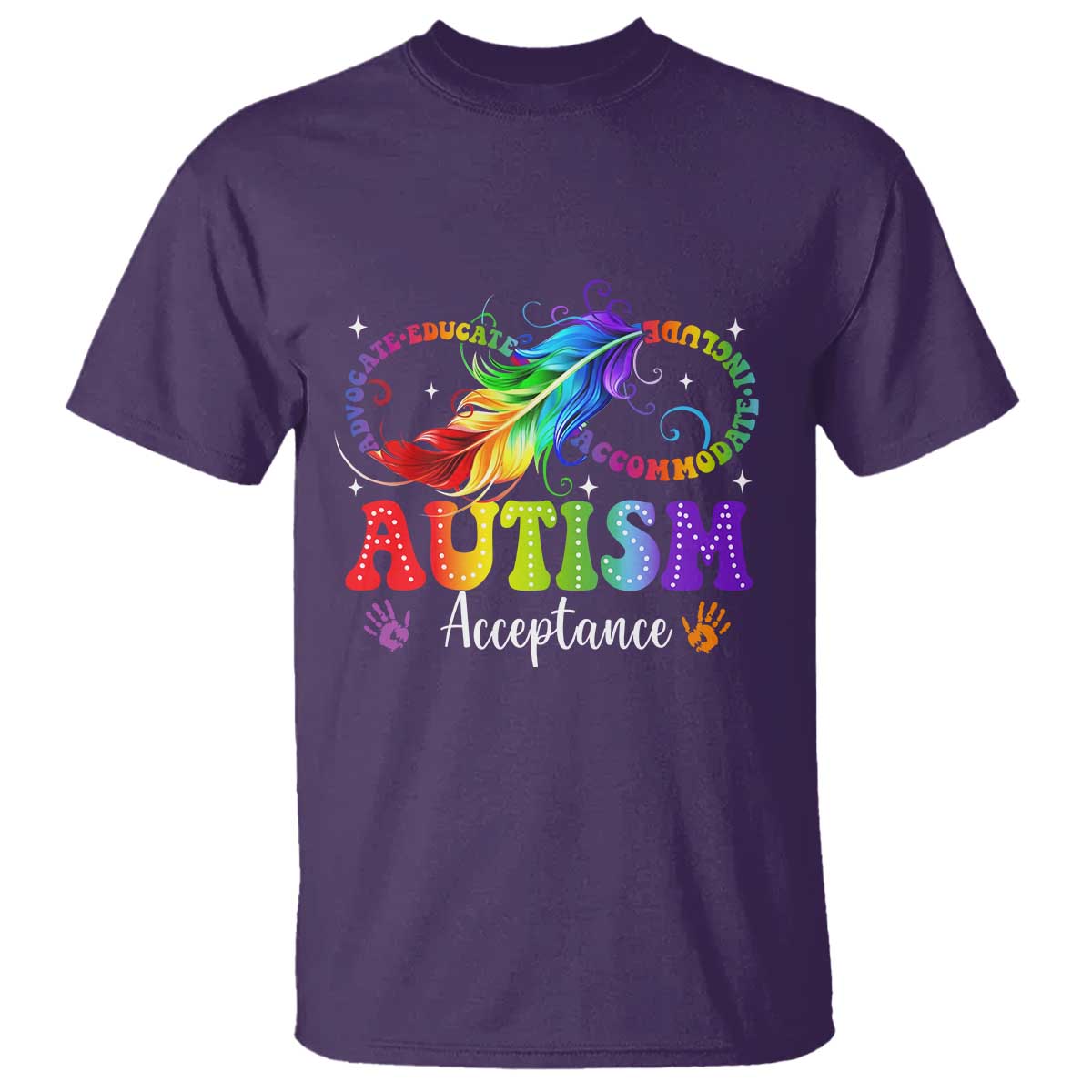 Autism Acceptance T Shirt Neurodivergent Support Rainbow Feather Infinity Symbol