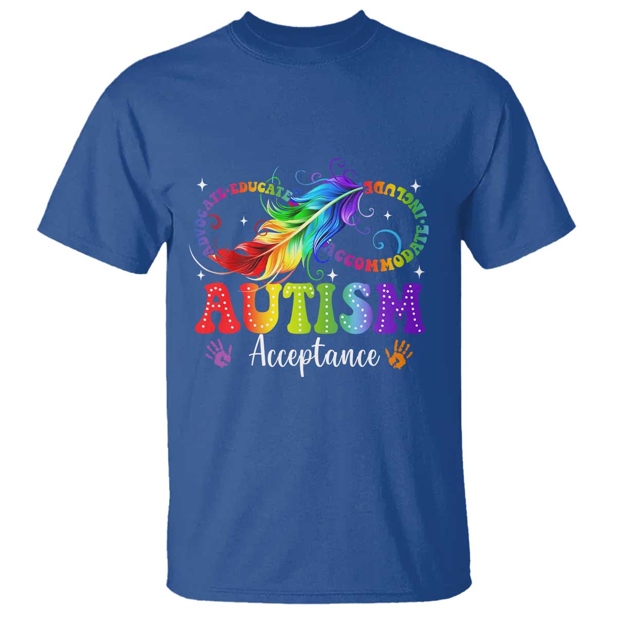 Autism Acceptance T Shirt Neurodivergent Support Rainbow Feather Infinity Symbol