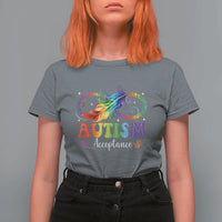 Autism Acceptance T Shirt For Women Neurodivergent Support Rainbow Feather Infinity Symbol