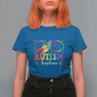 Autism Acceptance T Shirt For Women Neurodivergent Support Rainbow Feather Infinity Symbol