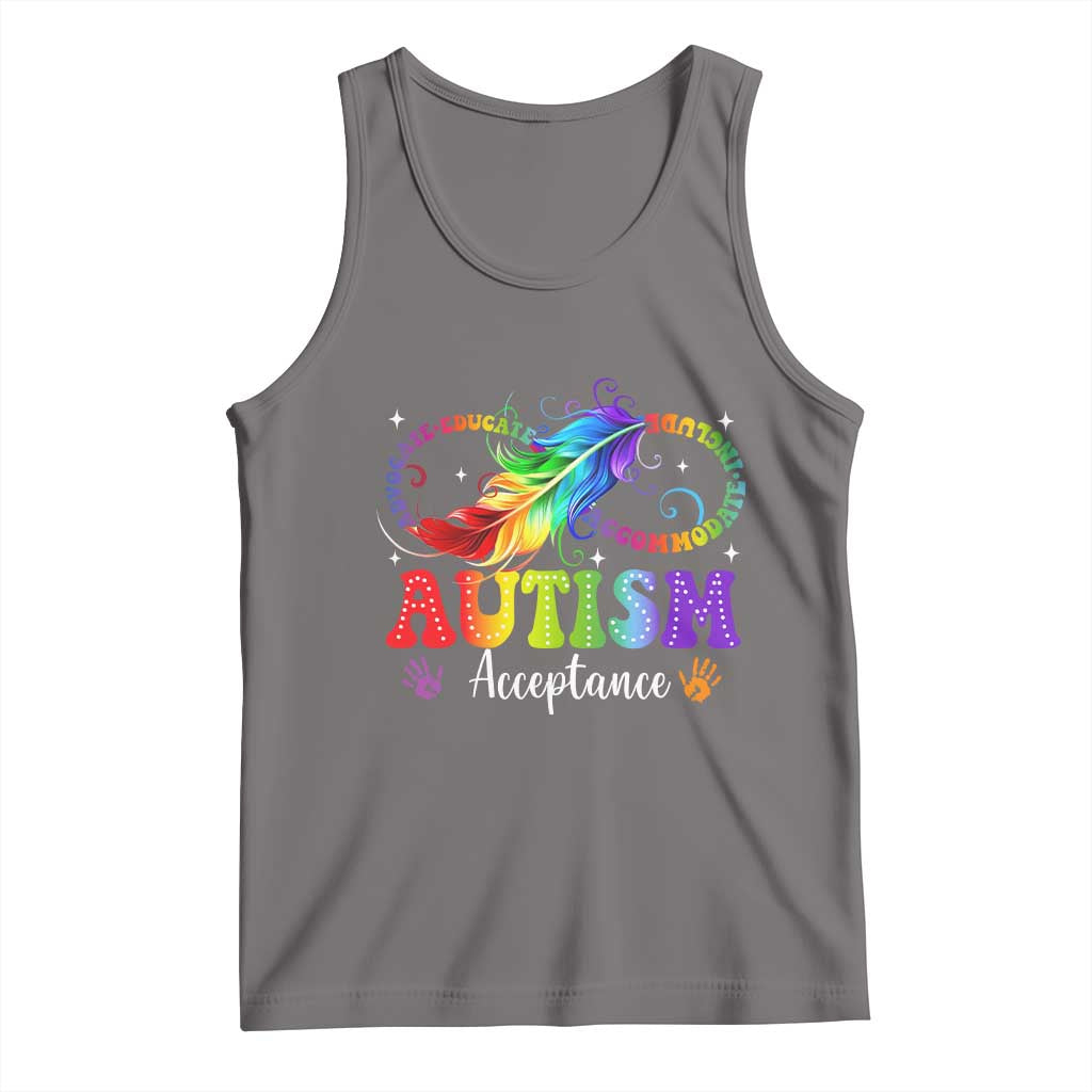 Autism Acceptance Tank Top Neurodivergent Support Rainbow Feather Infinity Symbol