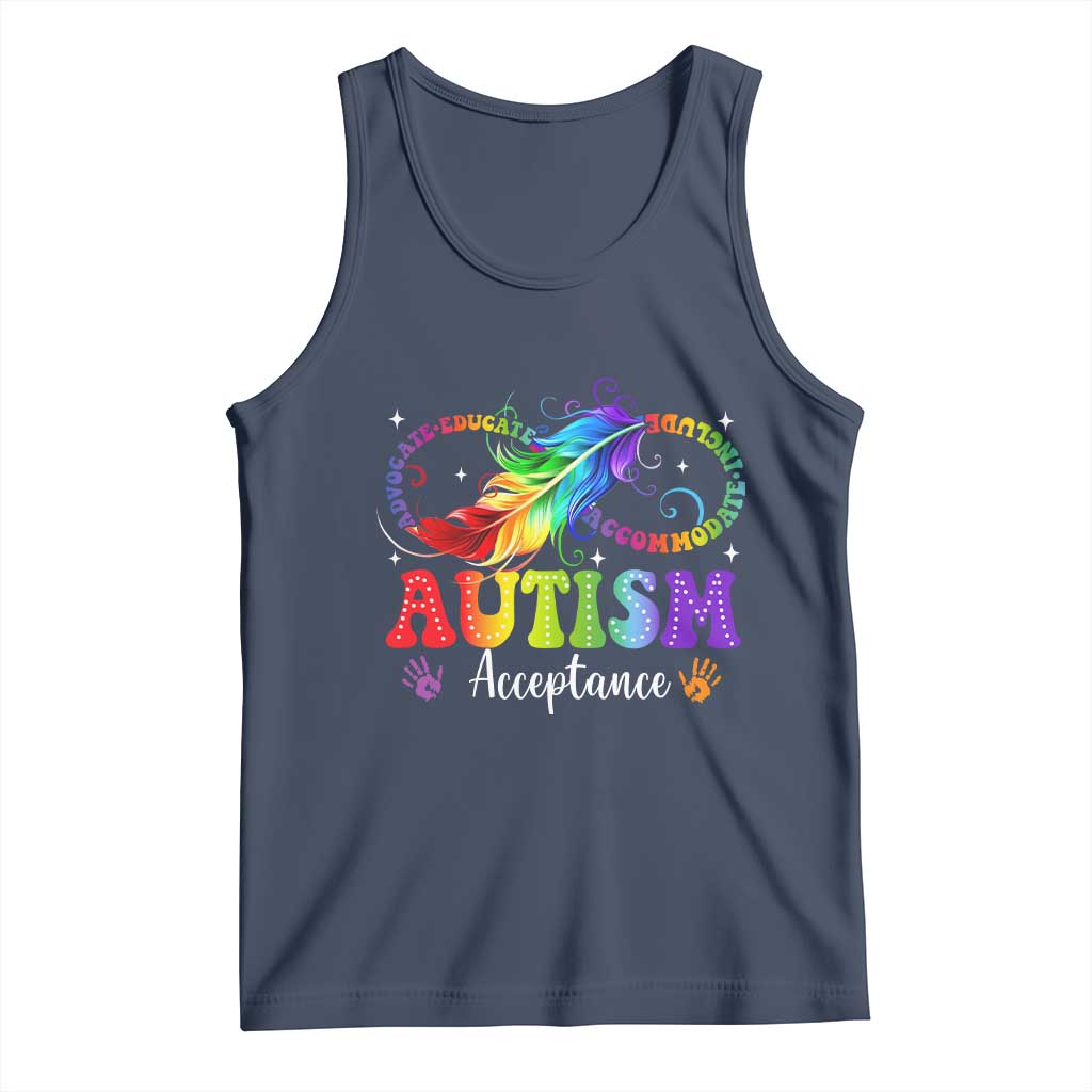 Autism Acceptance Tank Top Neurodivergent Support Rainbow Feather Infinity Symbol