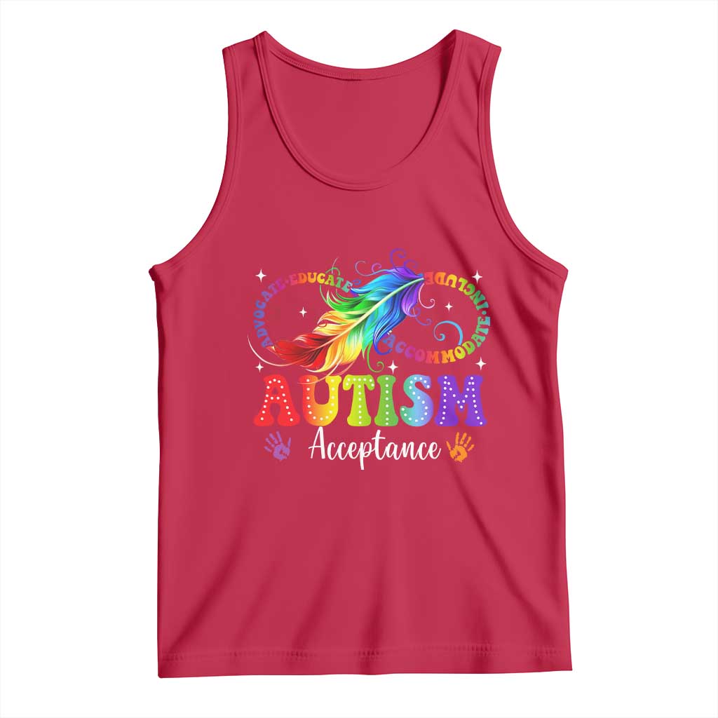 Autism Acceptance Tank Top Neurodivergent Support Rainbow Feather Infinity Symbol