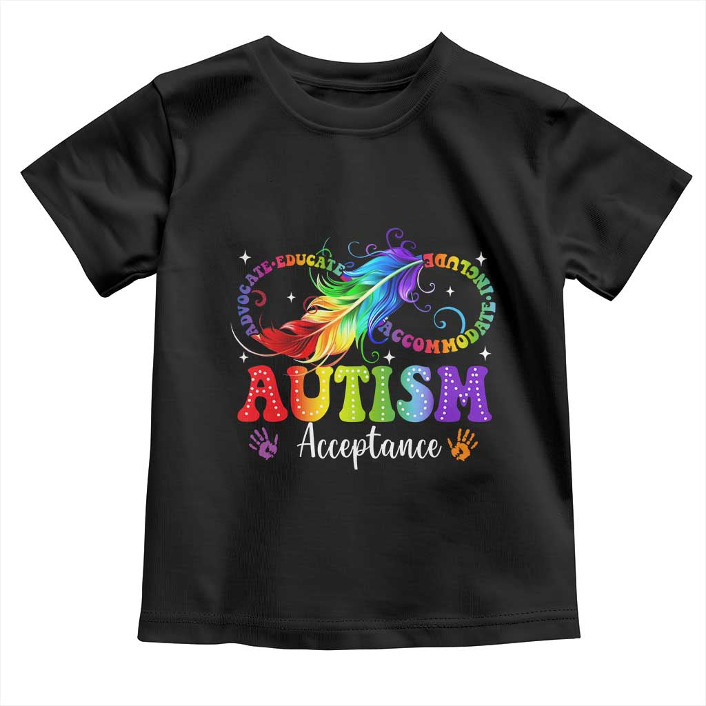 Autism Acceptance Toddler T Shirt Neurodivergent Support Rainbow Feather Infinity Symbol