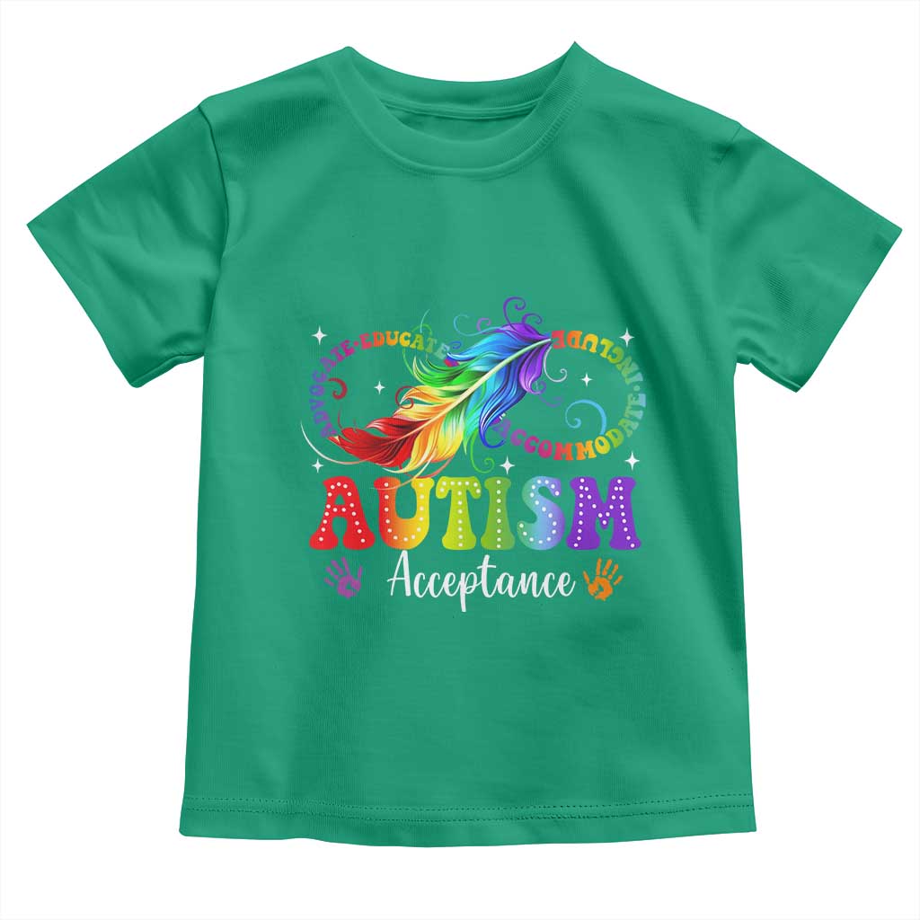 Autism Acceptance Toddler T Shirt Neurodivergent Support Rainbow Feather Infinity Symbol