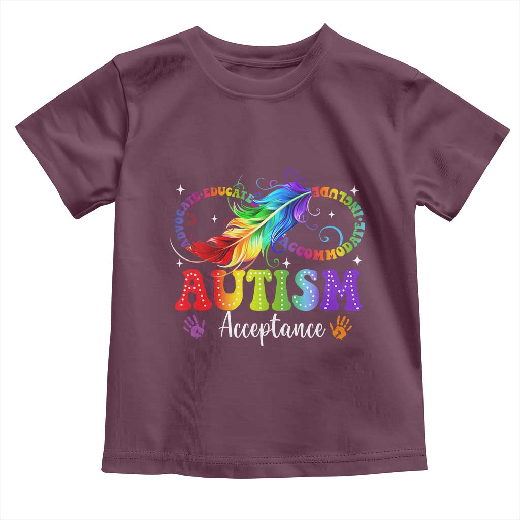 Autism Acceptance Toddler T Shirt Neurodivergent Support Rainbow Feather Infinity Symbol