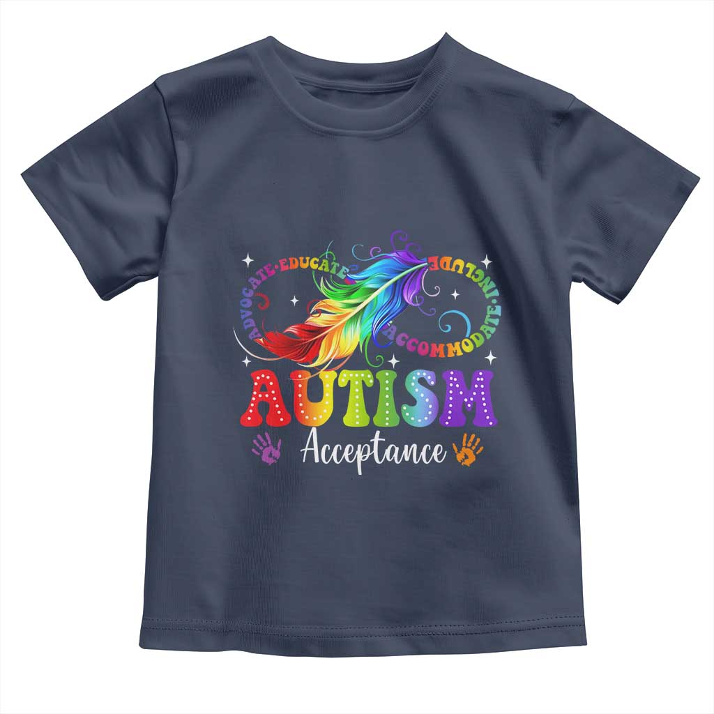 Autism Acceptance Toddler T Shirt Neurodivergent Support Rainbow Feather Infinity Symbol