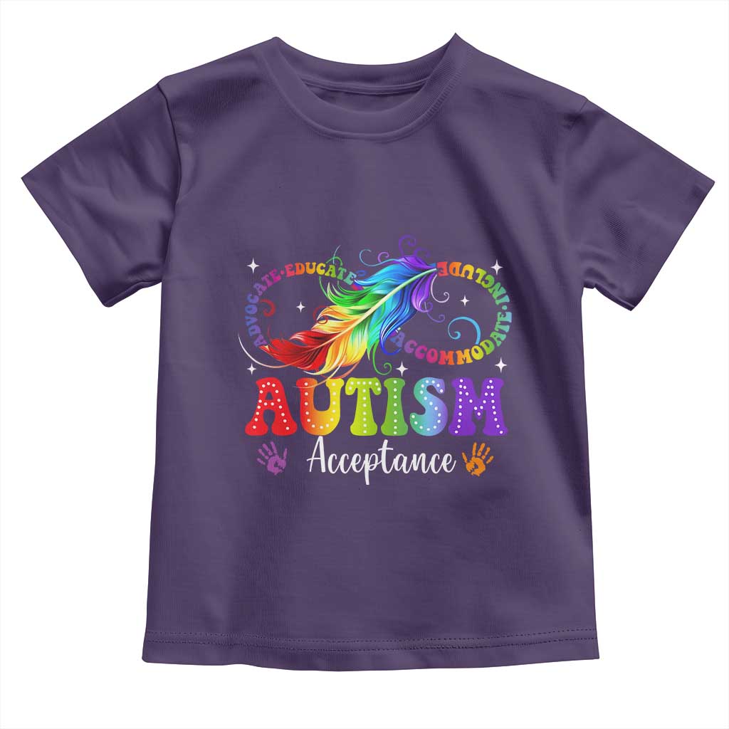 Autism Acceptance Toddler T Shirt Neurodivergent Support Rainbow Feather Infinity Symbol