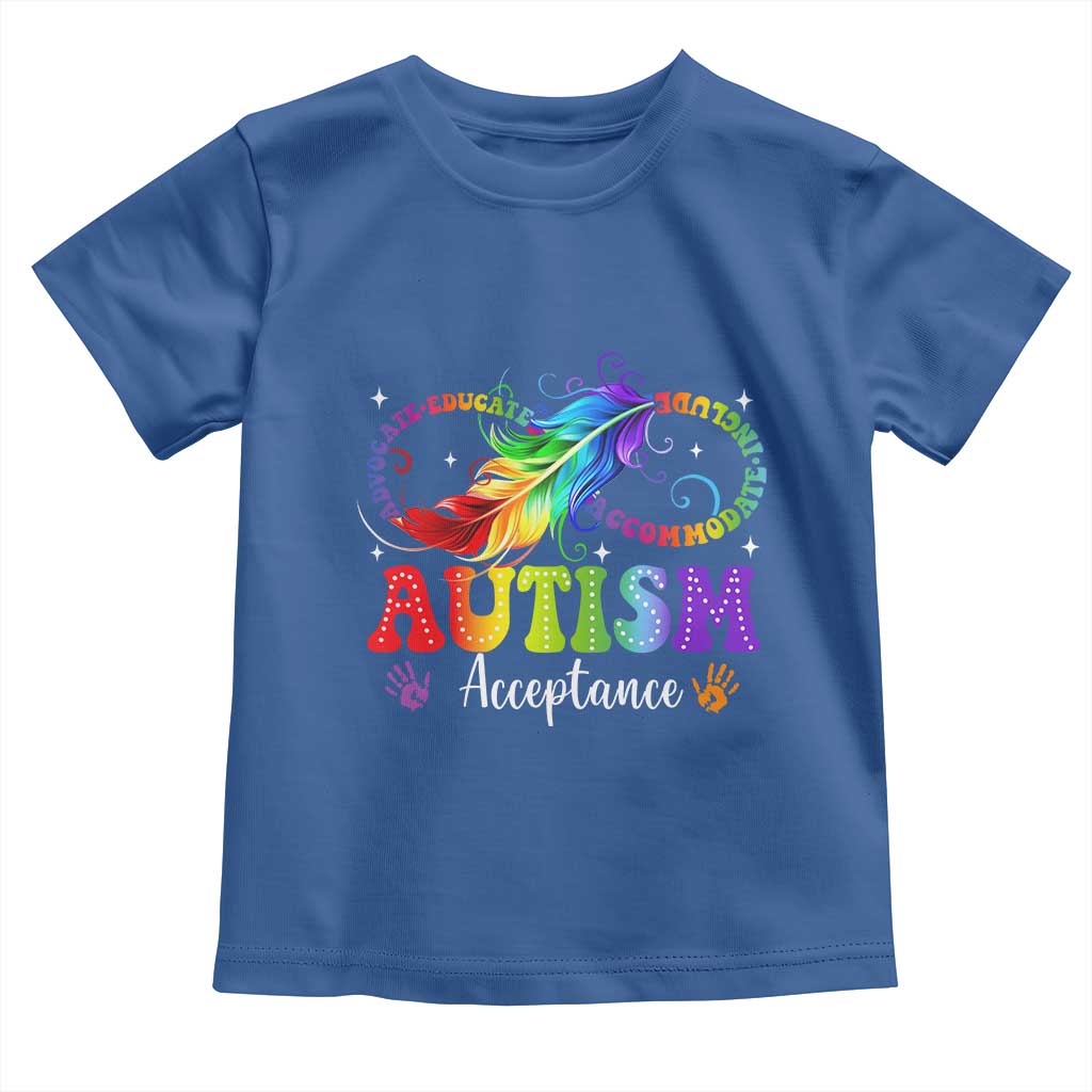 Autism Acceptance Toddler T Shirt Neurodivergent Support Rainbow Feather Infinity Symbol