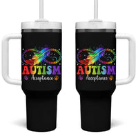 Autism Acceptance Tumbler With Handle Neurodivergent Support Rainbow Feather Infinity Symbol