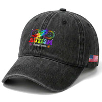 Autism Acceptance Washed Cotton Baseball Cap Neurodivergent Support Rainbow Feather Infinity Symbol
