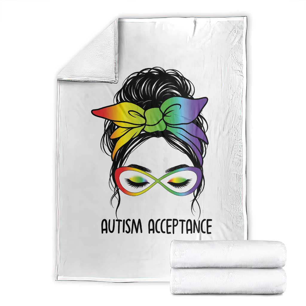 Autism Acceptance Throw Blanket Neurodiversity Awareness Messy Bun Women