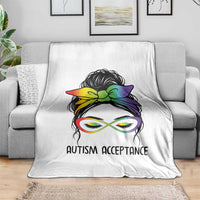 Autism Acceptance Throw Blanket Neurodiversity Awareness Messy Bun Women