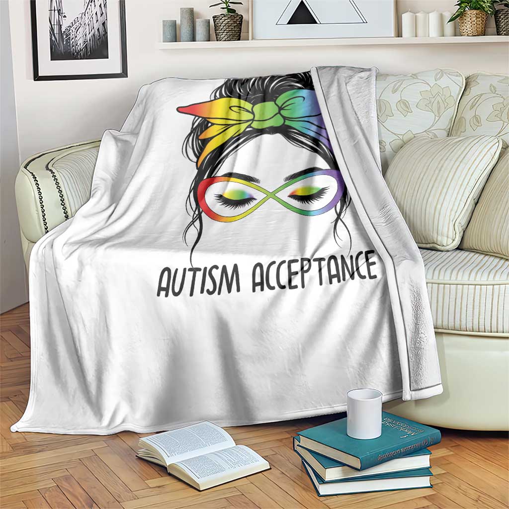 Autism Acceptance Throw Blanket Neurodiversity Awareness Messy Bun Women