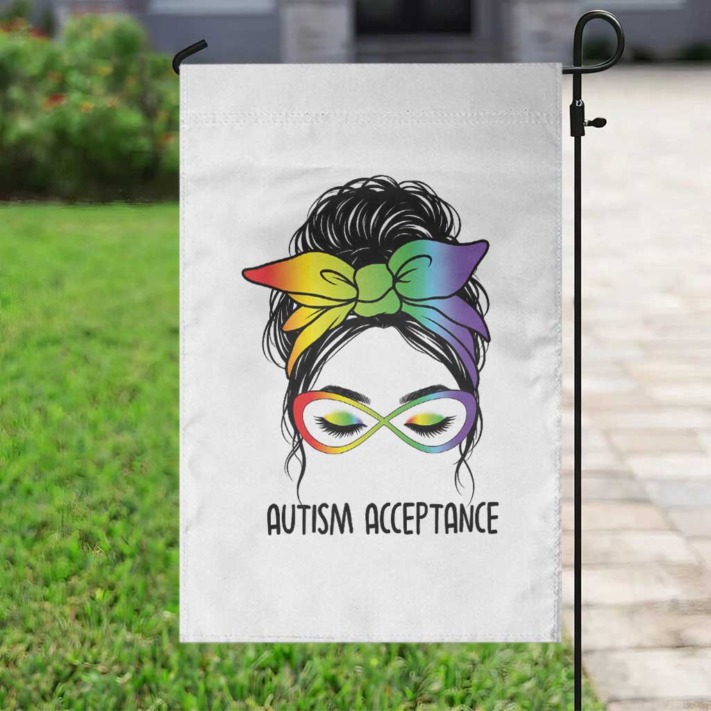Autism Acceptance Garden Flag Neurodiversity Awareness Messy Bun Women