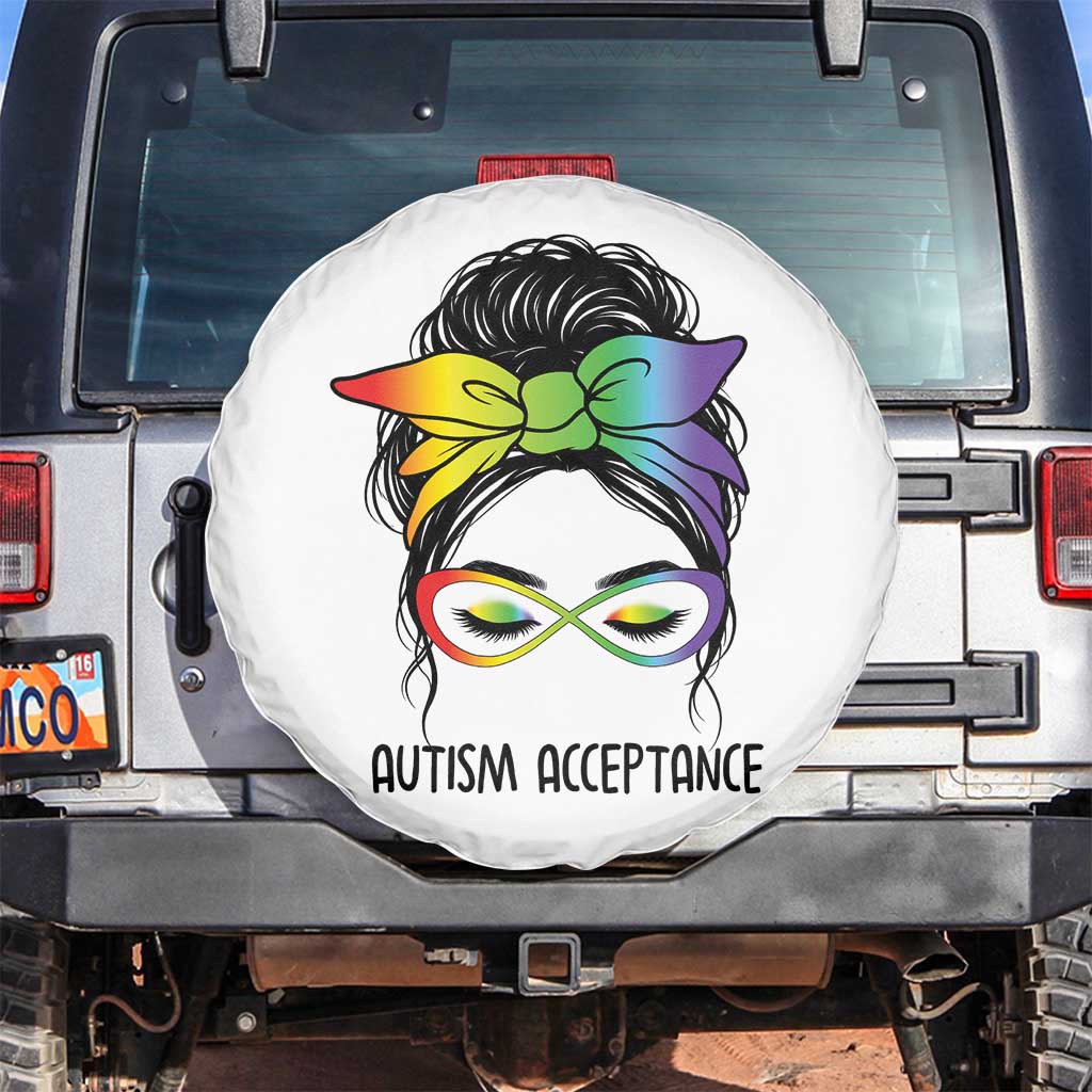 Autism Acceptance Spare Tire Cover Neurodiversity Awareness Messy Bun Women