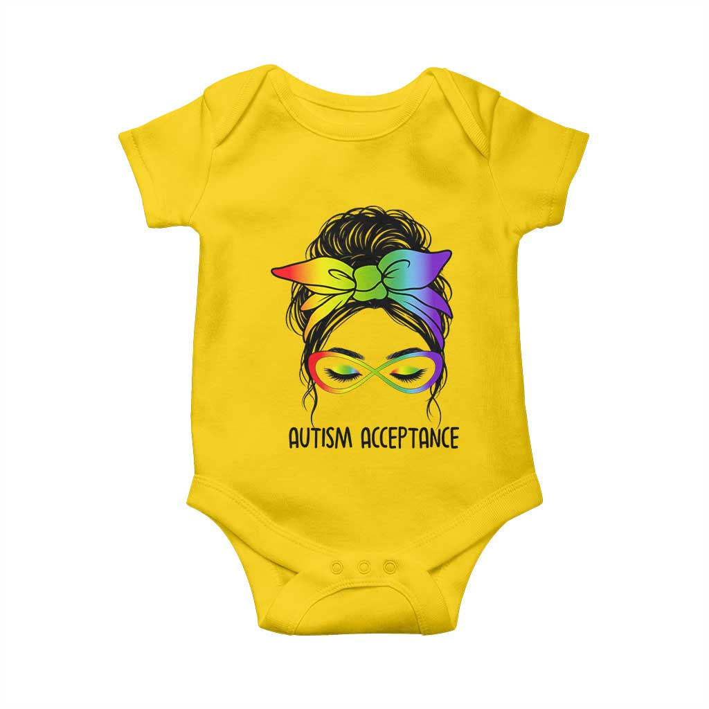 Autism Acceptance Baby Onesie Neurodiversity Awareness Messy Bun Women