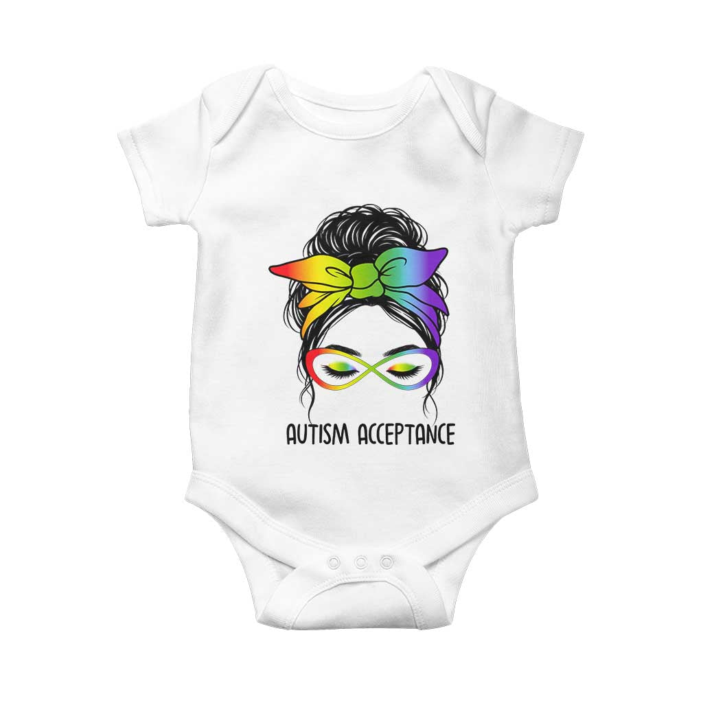 Autism Acceptance Baby Onesie Neurodiversity Awareness Messy Bun Women