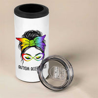 Autism Acceptance 4 in 1 Can Cooler Tumbler Neurodiversity Awareness Messy Bun Women