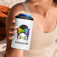 Autism Acceptance 4 in 1 Can Cooler Tumbler Neurodiversity Awareness Messy Bun Women
