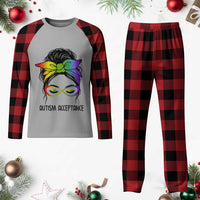 Autism Acceptance Plaid Pajama Set Neurodiversity Awareness Messy Bun Women
