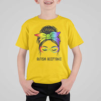 Autism Acceptance T Shirt For Kid Neurodiversity Awareness Messy Bun Women