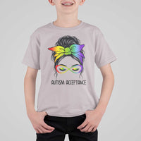 Autism Acceptance T Shirt For Kid Neurodiversity Awareness Messy Bun Women