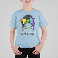 Autism Acceptance T Shirt For Kid Neurodiversity Awareness Messy Bun Women
