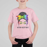 Autism Acceptance T Shirt For Kid Neurodiversity Awareness Messy Bun Women