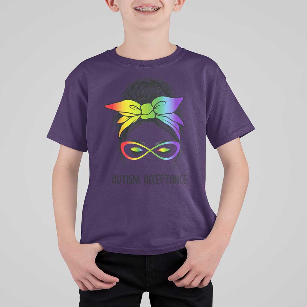Autism Acceptance T Shirt For Kid Neurodiversity Awareness Messy Bun Women